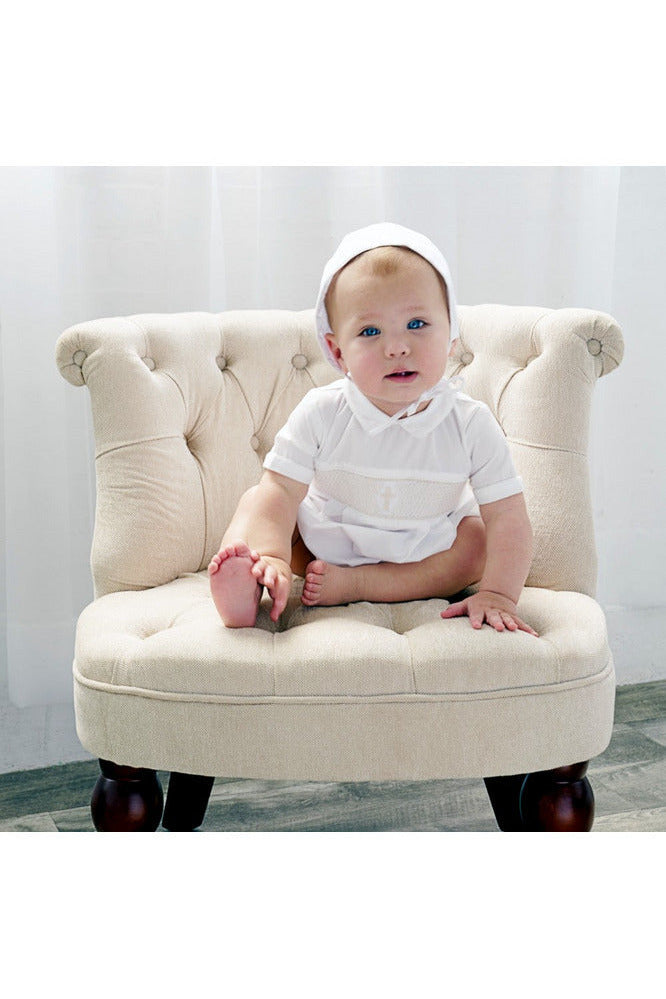 Baby Boy Christening Outfit Smocked Cross Bubble Romper 5