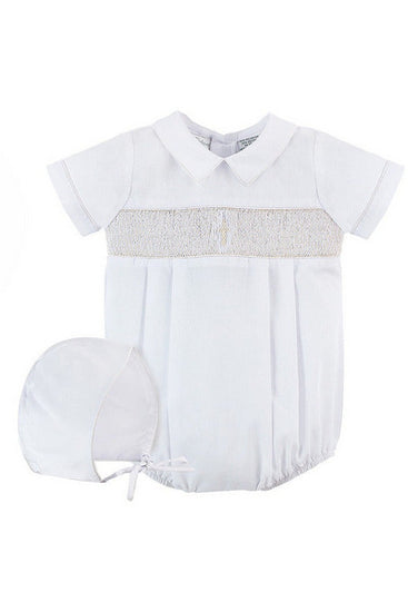 Baby Boy Christening Outfit Smocked Cross Bubble Romper