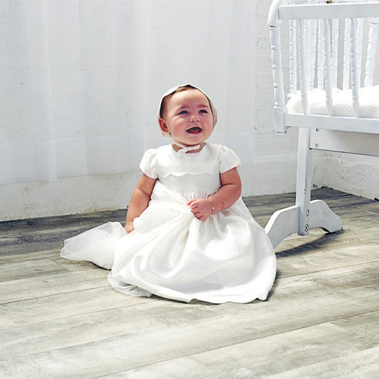 Baby Girl Baptism & Christening Gown Scallop with Bonnet 2