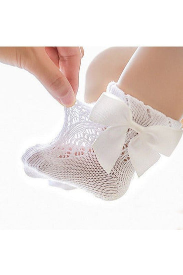 Baby Girl Christening Baptism Socks with Bow