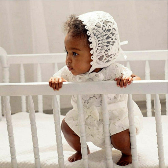 Baby Girl Christening Bubble Romper Outfit with Bonnet 3