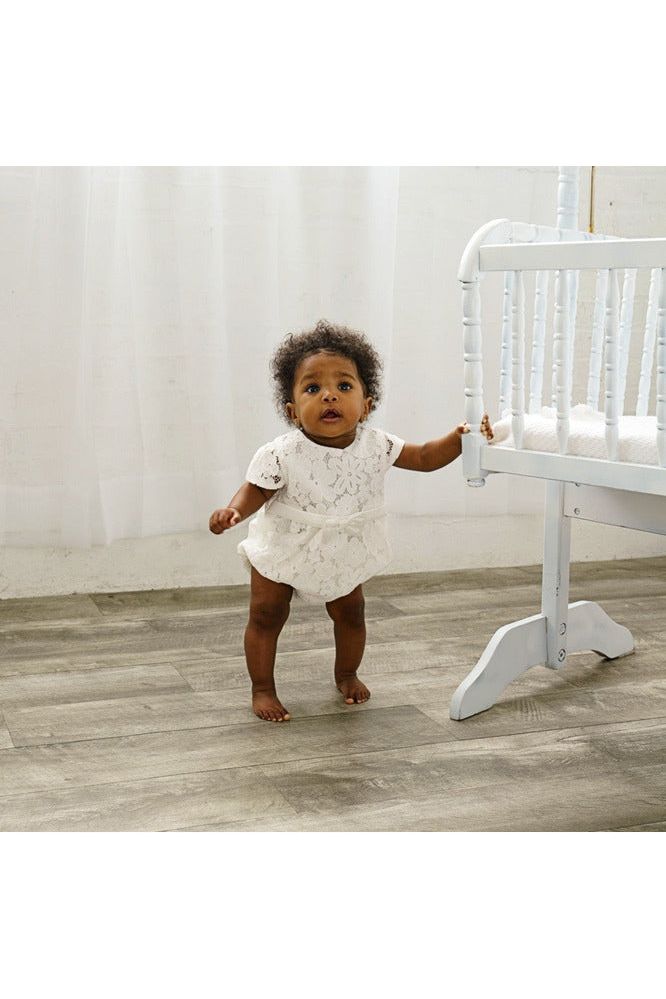 Baby Girl Christening Bubble Romper Outfit with Bonnet 5