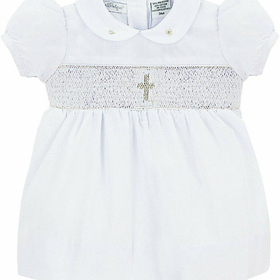 Baby Girl Christening Dress Smocked Cross 3