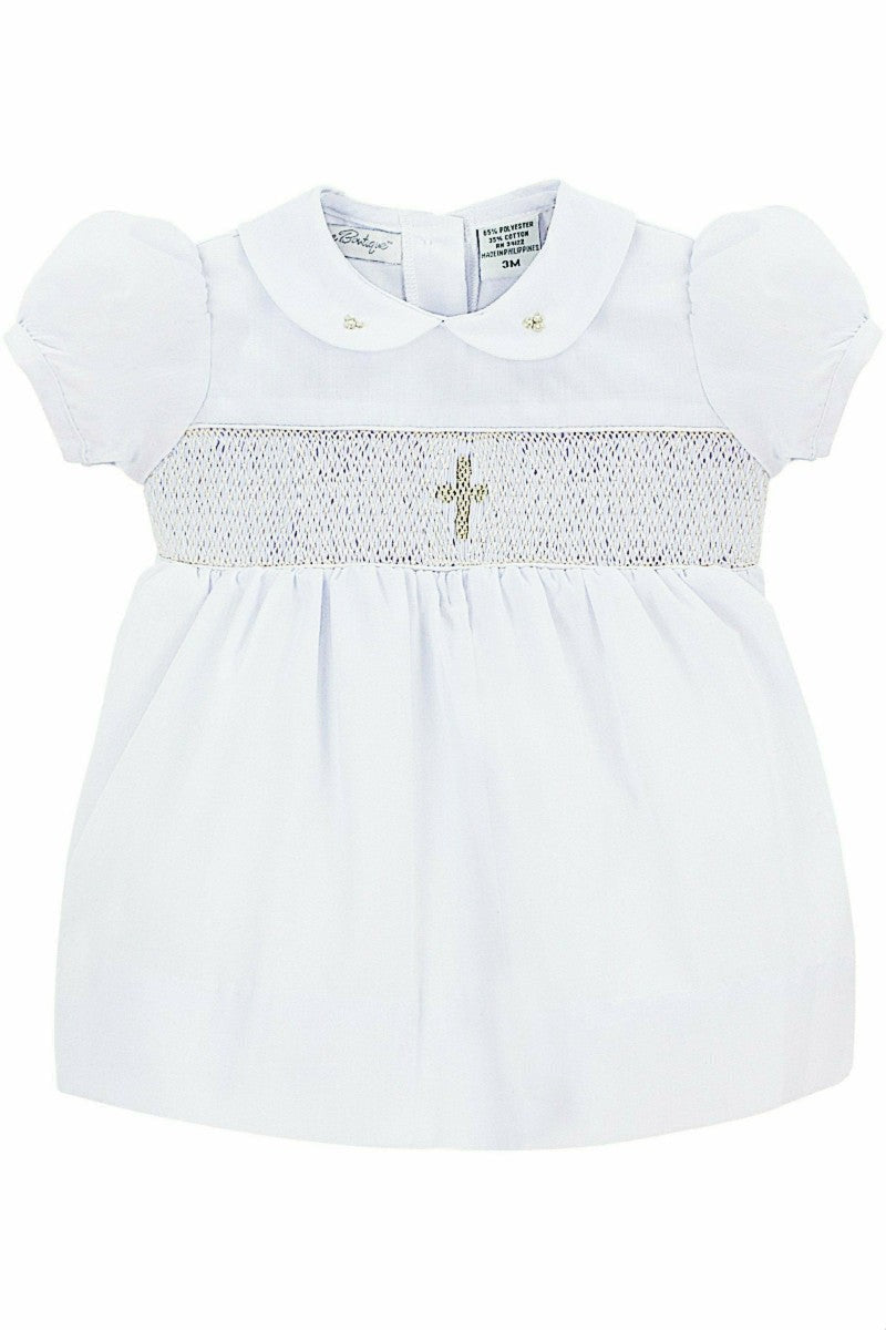 Baby Girl Christening Dress Smocked Cross 3