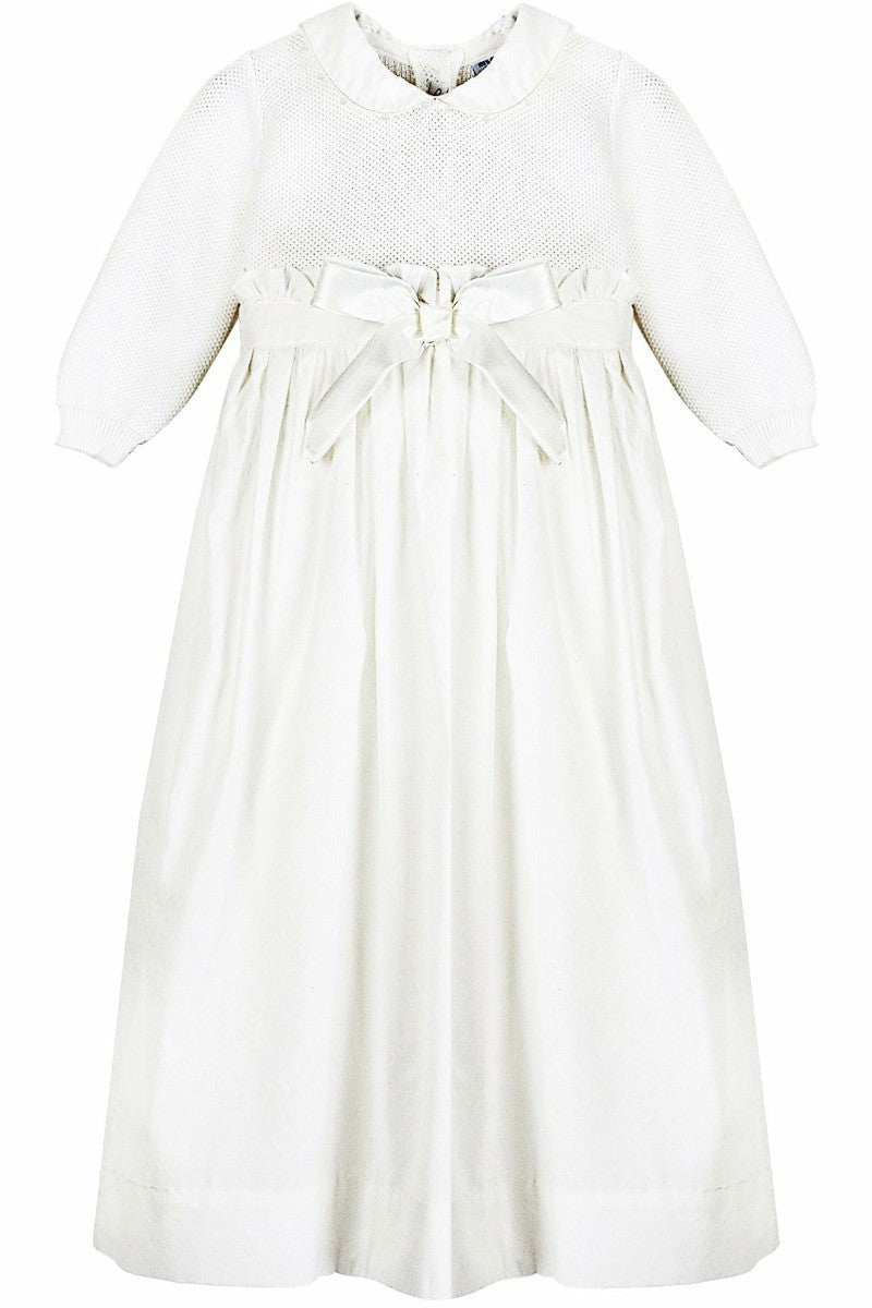 fitted lace wedding dress Baby Girl Christening Gown Pebble Stitch with Bonnet – Carriage Boutique
