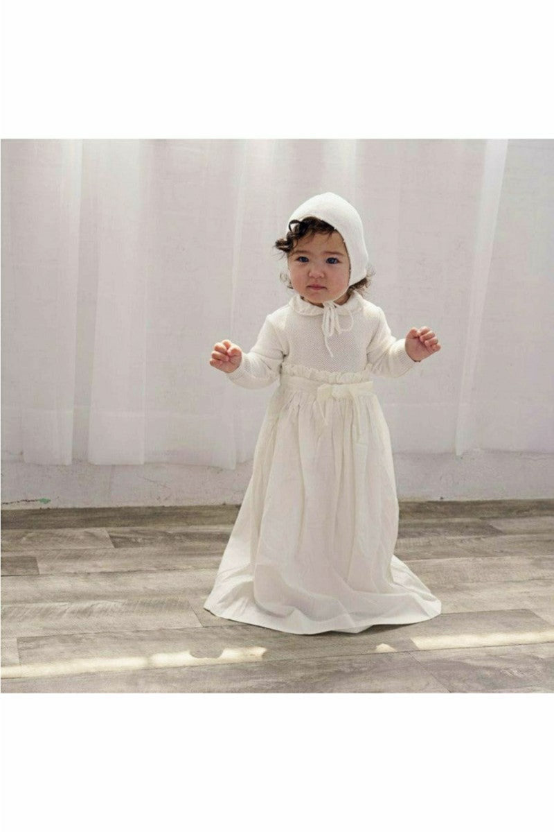 Baby Girl Christening Gown Pebble Stitch with Bonnet Baby Girl Christening Gown Pebble Stitch with Bonnet