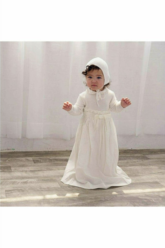 Baby Girl Christening Gown Pebble Stitch with Bonnet