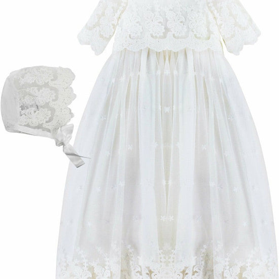 Baby Girl Christening Gown Star Lace with Bonnet 2