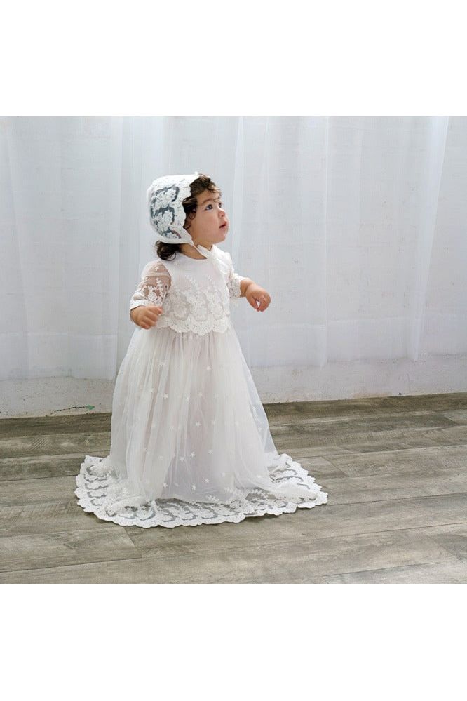 Baby Girl Christening Gown Star Lace with Bonnet - 9M Baby Girl Christening Gown Star Lace with Bonnet - 9M