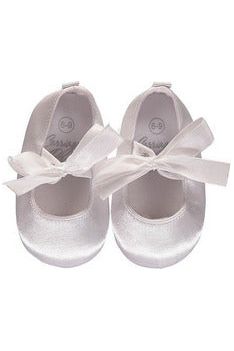 Baby Girl White Baptism Shoes with Satin Bow