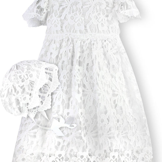 Baby Girl White Lace Christening & Baptism Gown Bonnet – Carriage Boutique