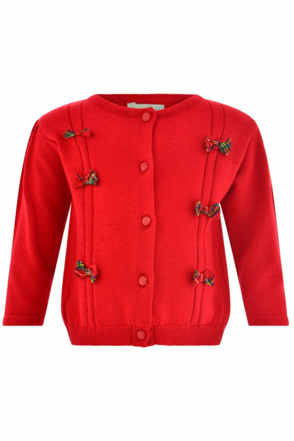 Girls Red Knitted Sweater with Plaid Bows - Carriage Boutique