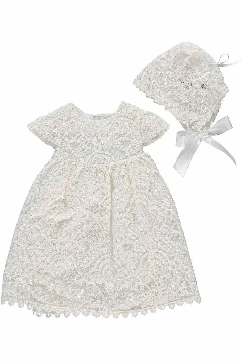 Baptism & Christening Lace Dress with Bonnet 3