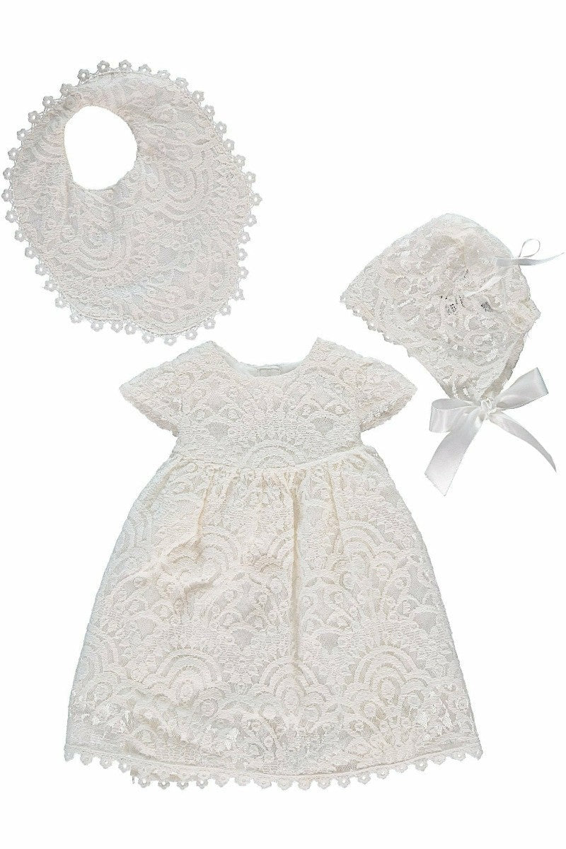 Baptism & Christening Lace Dress with Bonnet 4
