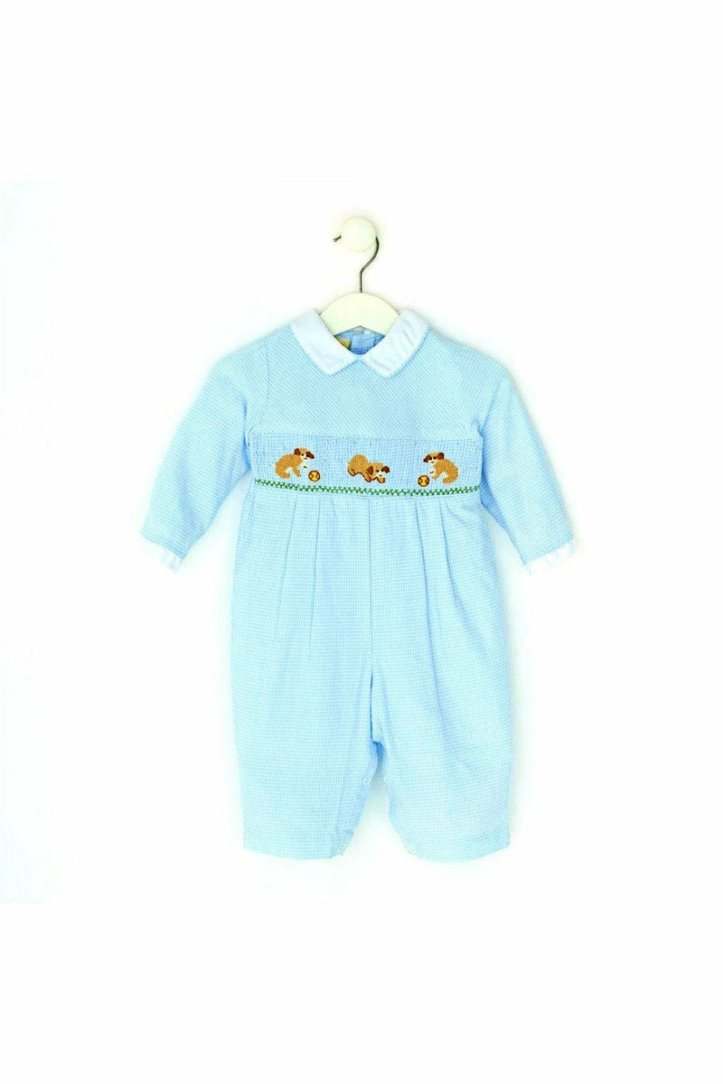 Blue Dog Baby Boy Romper - Carriage Boutique