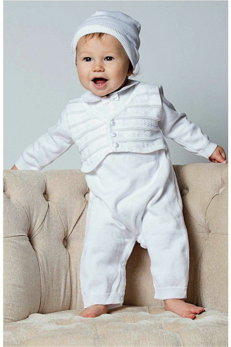Boys-Long-Christening-Baptism-Outfit-Set-Vest-Hat 3