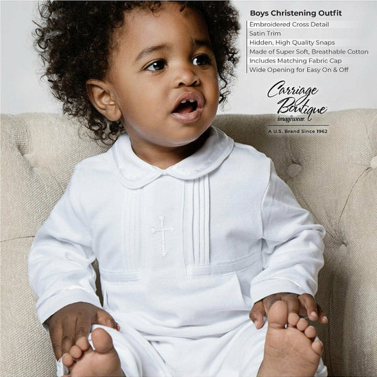 
Boys' Long Christening & Baptism Outfit Set – Soft Cotton with Cross by Carriage Boutique 4