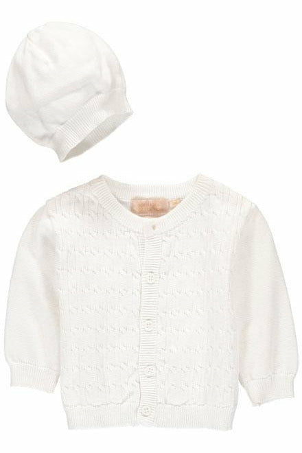 Cable Sweater in White with Hat [product_tags] sweater- Carriage Boutique