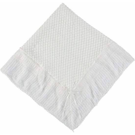 Christening Blanket Shawl Belgium Lace with White Ribbon - Carriage Boutique