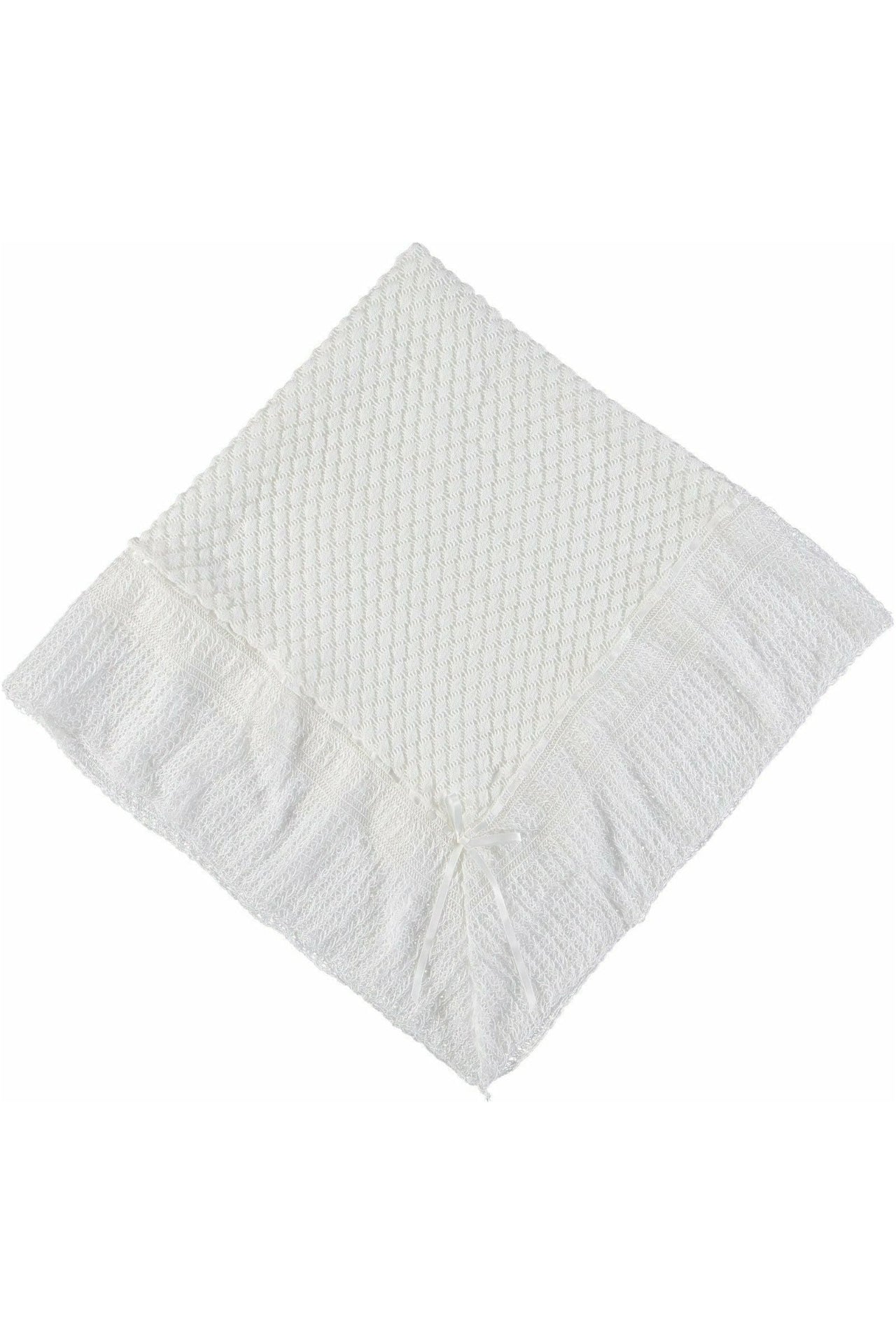 Christening Blanket Shawl Belgium Lace with White Ribbon - Carriage Boutique