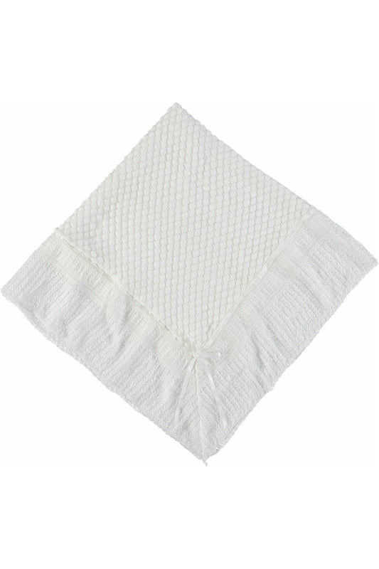 Christening Blanket Shawl Belgium Lace with White Ribbon - Carriage Boutique