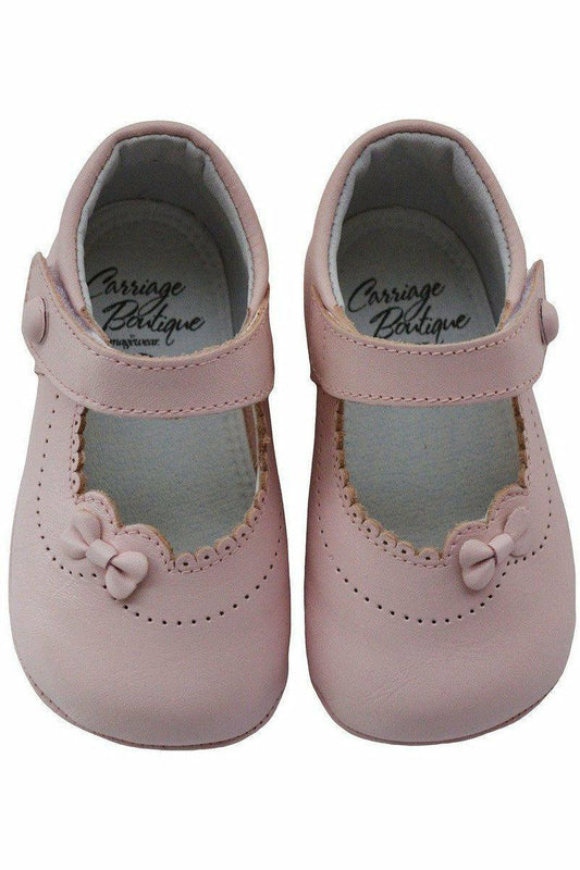 Baby Girl's Dressy Pink Leather Soft Sole Crib Shoes w/Bow, Size 15 EU/0 US INFANT [product_tags] - Carriage Boutique