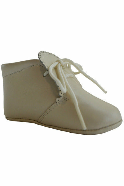 Baby Boys Leather Soft Sole Shoes w/ Laces - Beige Leather [product_tags] - Carriage Boutique