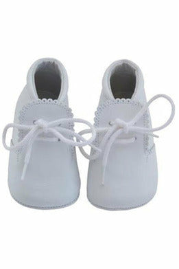 Baby Boys Leather Soft Sole Shoes w/ Laces - White Leather [product_tags] - Carriage Boutique