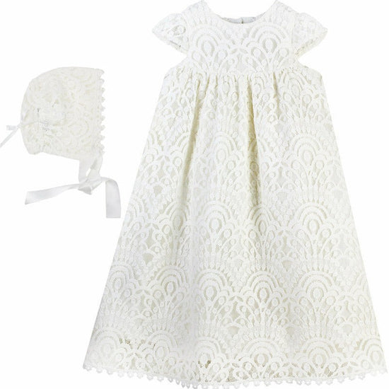 Elegant Lace Christening & Baptism Gown with Bonnet 2