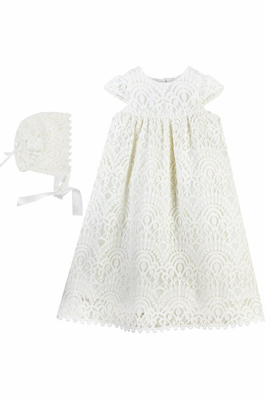 Elegant Lace Christening & Baptism Gown with Bonnet 2