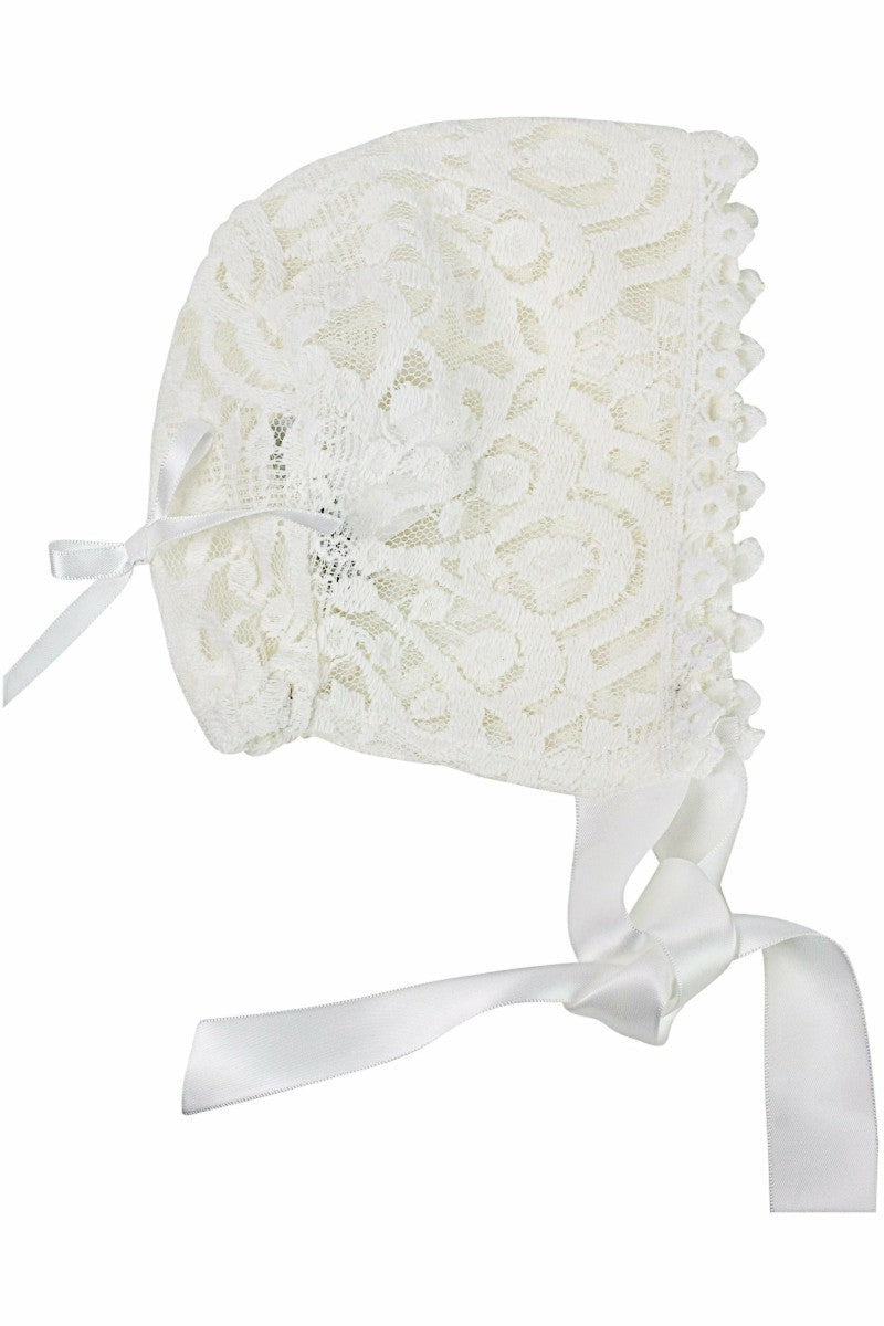 Elegant Lace Christening & Baptism Gown with Bonnet 4