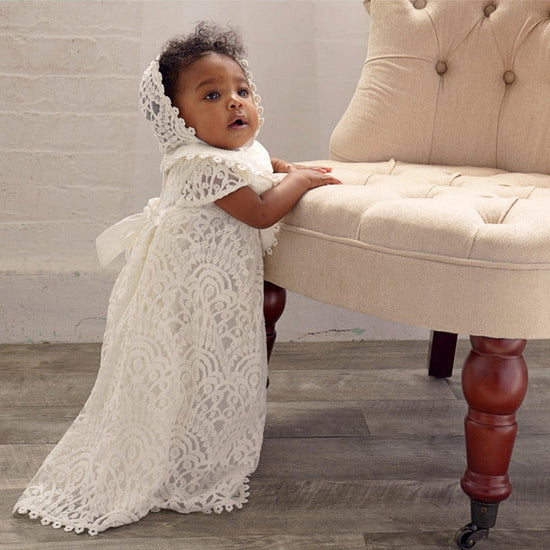 Elegant Lace Christening & Baptism Gown with Bonnet