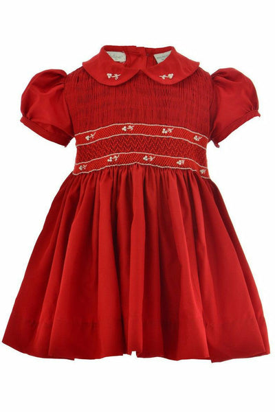 Baby Girls Red Dress with Hand Smocking and Embroidery Along the Chest/Collar [product_tags] - Carriage Boutique