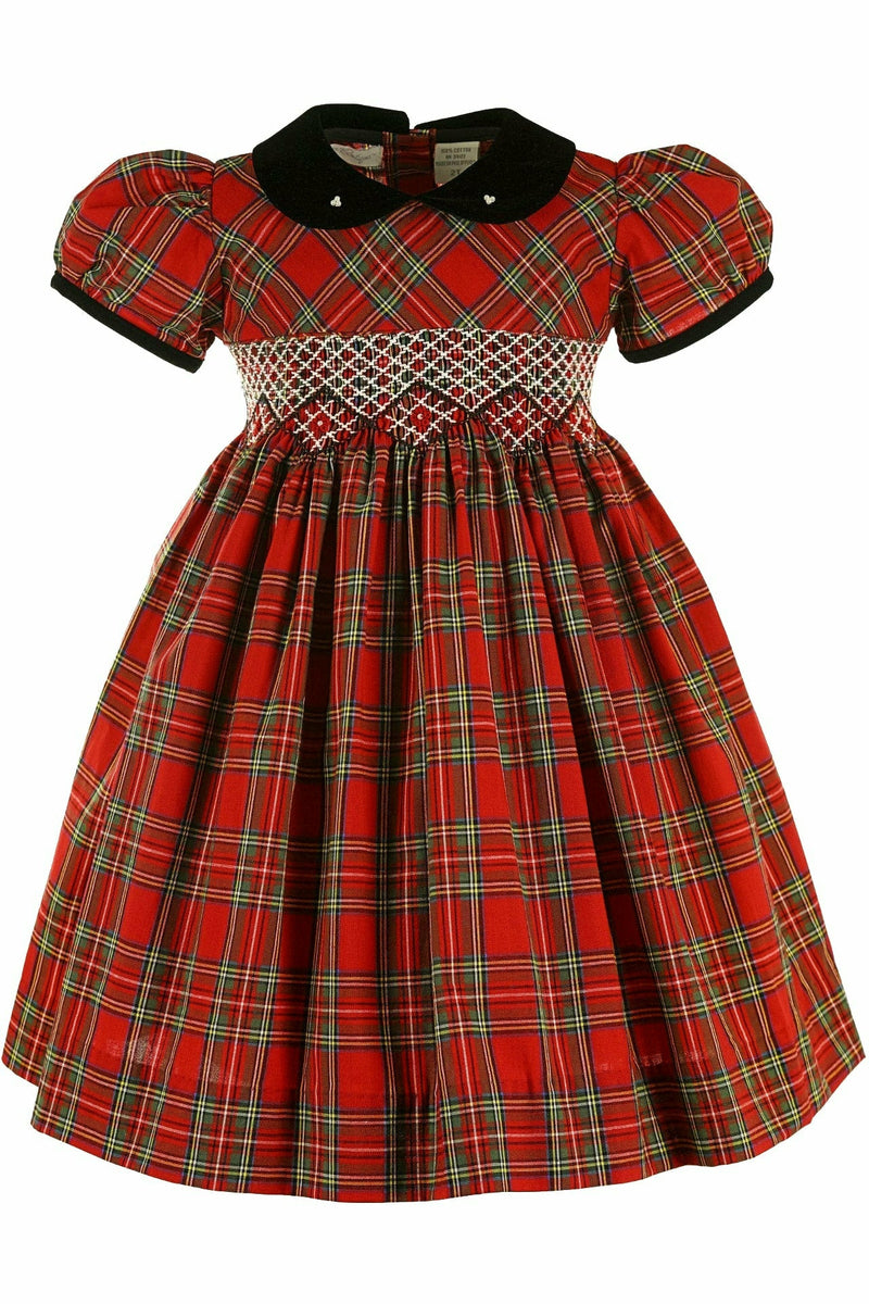 Red Plaid Party Short Sleeve Yoke Dress - Carriage Boutique