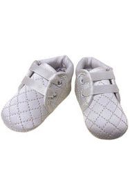 Quilted Baby Boy White Christening & Baptism Shoes 1