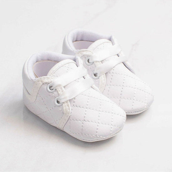 Quilted Baby Boy White Christening & Baptism Shoes 3
