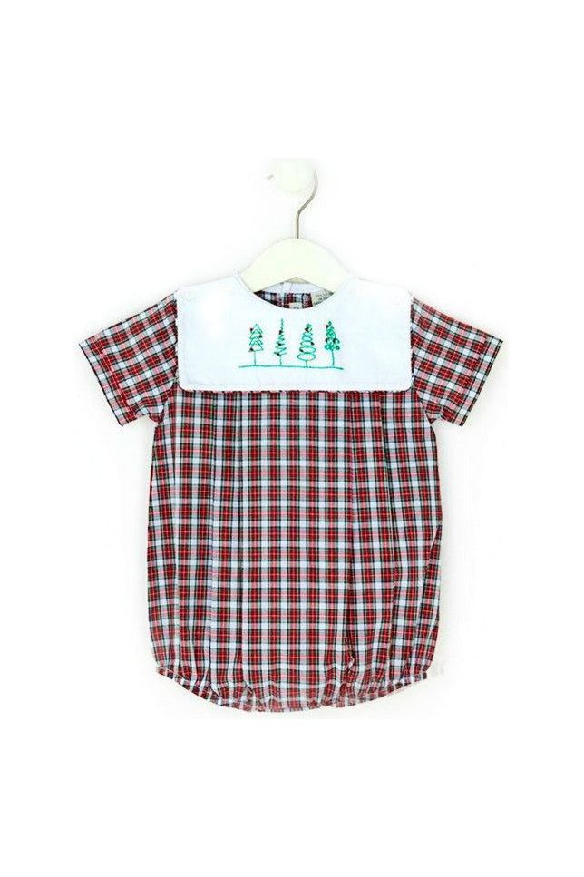 Removable Holiday Baby Bib Plaid Creeper Romper - Carriage Boutique