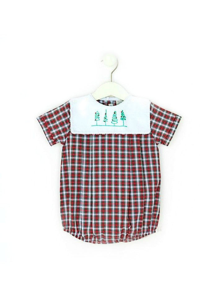 Removable Holiday Baby Bib Plaid Creeper Romper - Carriage Boutique