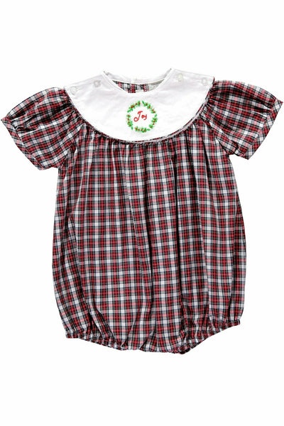 Removable Holiday Baby Bib Plaid Bubble Romper 