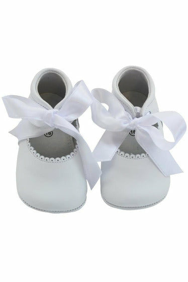 Baby Girl's Christening Leather Shoe w/ Satin Ribbon - White [product_tags] Baby Product- Carriage Boutique