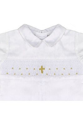 Hand Smocked Cross Longall Baby Boy Christening Outfit with Bonnet 2 - Carriage Boutique