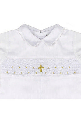 Hand Smocked Cross Longall Baby Boy Christening Outfit with Bonnet 2 - Carriage Boutique