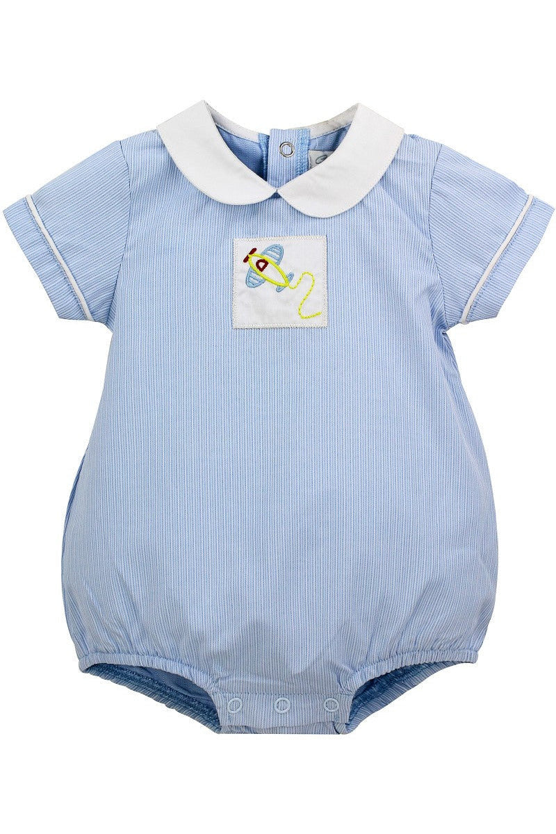 Baby Boy Blue Plane Bubble Romper - Carriage Boutique