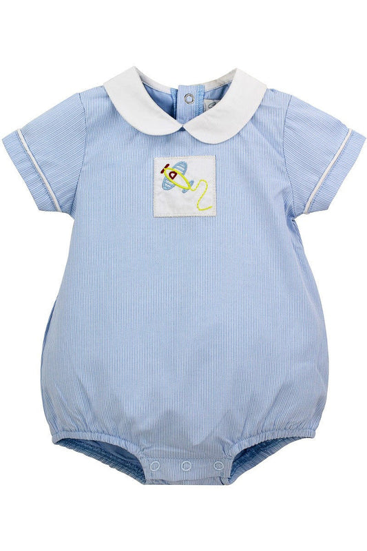 Baby Boy Blue Plane Bubble Romper - Carriage Boutique