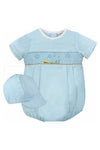 Baby Boy Bubble Romper with Hat - Blue Train