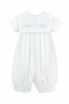 Long Romper Embroidered Cross Baby Boy Christening Outfit 2  - Carriage Boutique