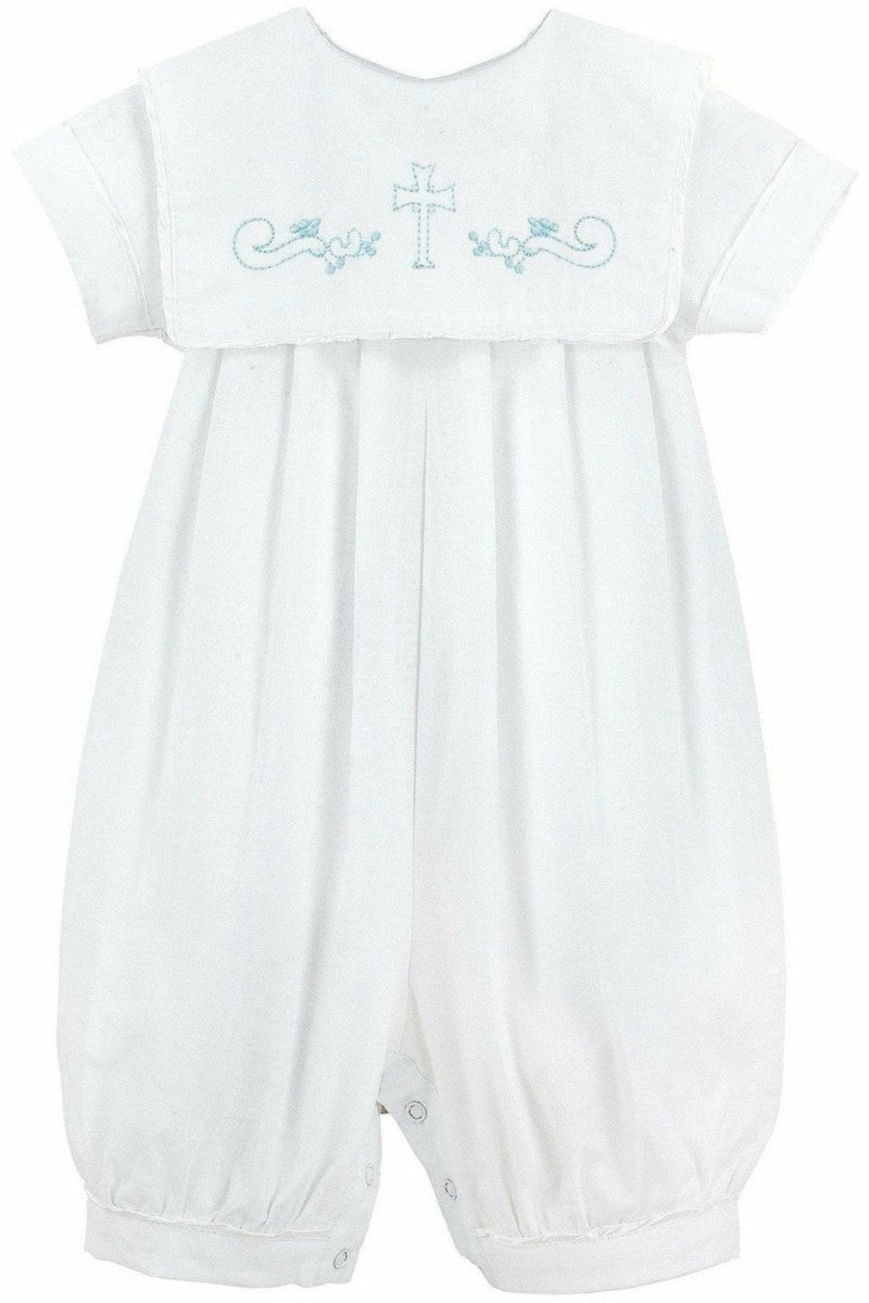 Long Romper Embroidered Cross Baby Boy Christening Outfit 3 - Carriage Boutique