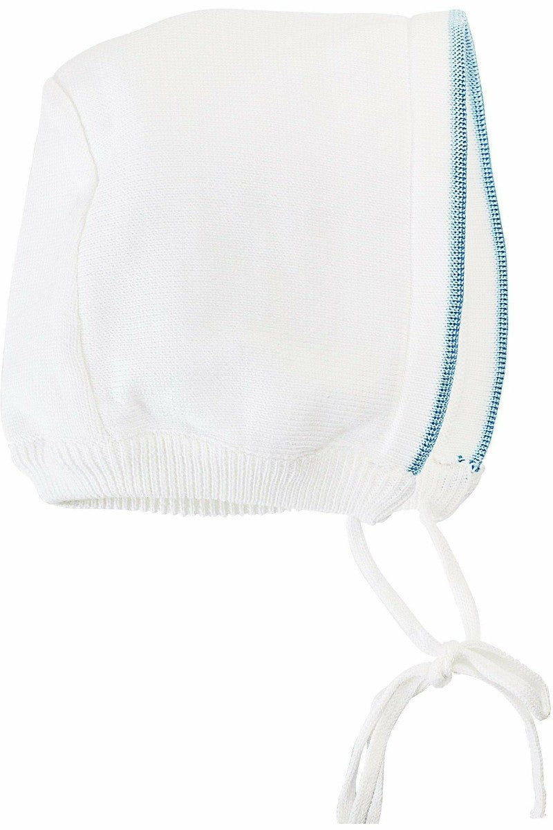 Baby Boy Christening Knit Blue Pearl Cross Outfit with Bonnet 3 - Carriage Boutique