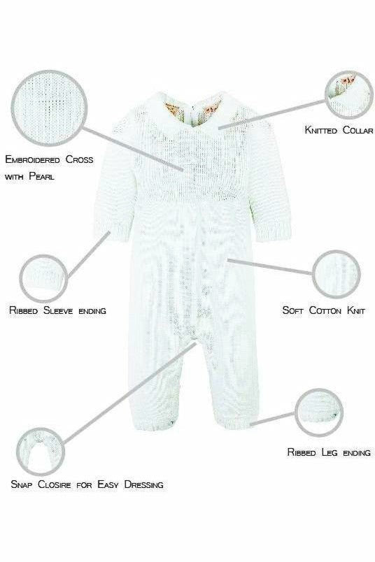 Baby Boy Christening Outfit with Bonnet - Cross Detail 4 - Carriage Boutique