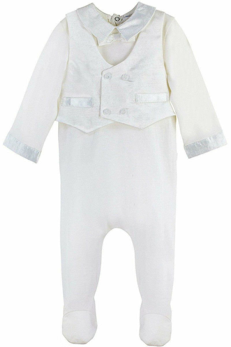 Baby Boy Christening & Baptism Silk Vest Footie Pajama with Hat 2 - Carriage Boutique
